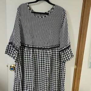 Black & White Mixed Stripe and Gingham Dress